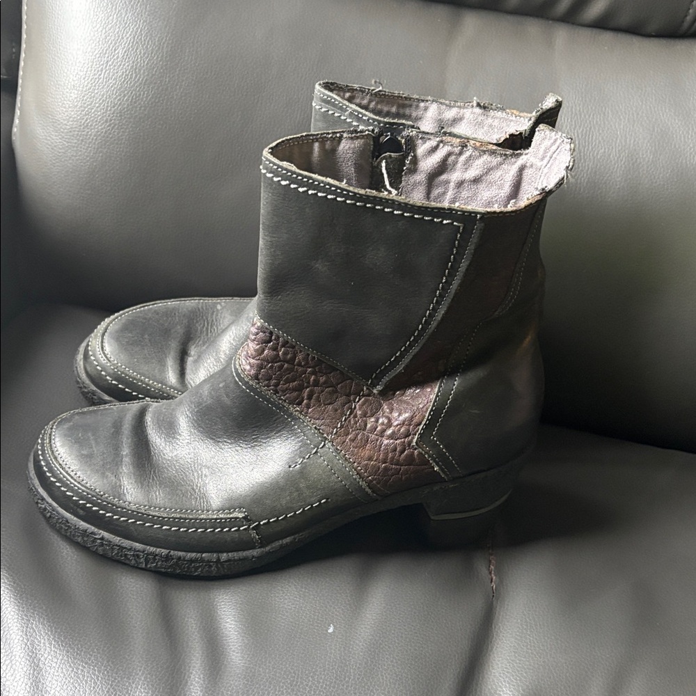 Black and Brown Ground hog Leather Ankle Boots